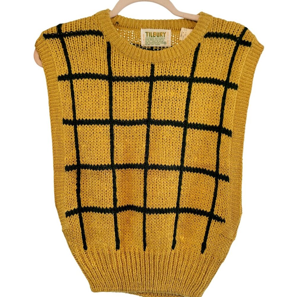 Mustard Grid Knit Sleeveless Sweater Vest